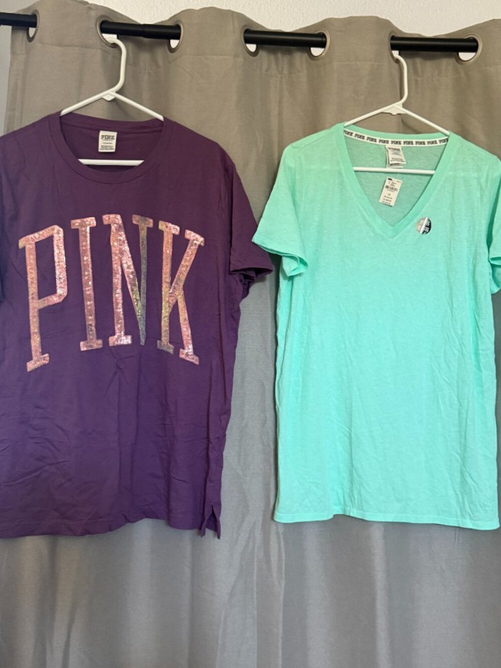Pink Tee Bundle | 2 New Women's T-Shirts | Purple Sequin Logo + Mint V-Neck